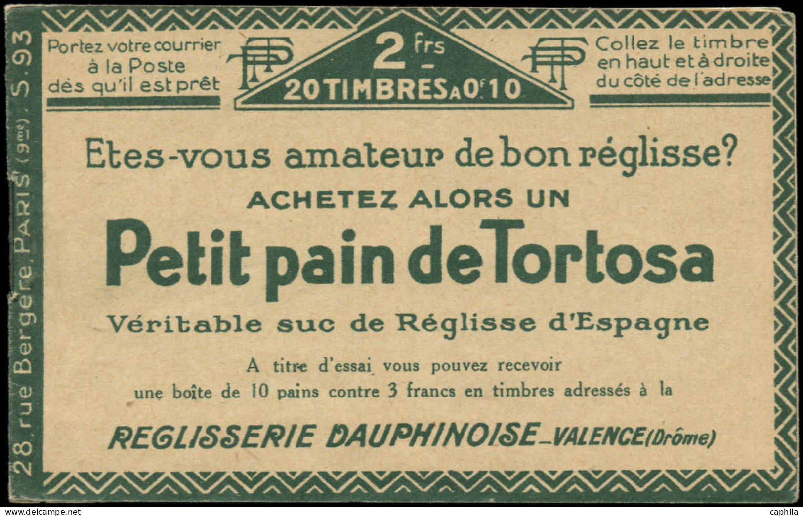 ** FRANCE - Carnets - 170-C1, Série 93, Carnet De 20, Un Exemplaire Adhérence: 10c. Pasteur Vert - Andere & Zonder Classificatie