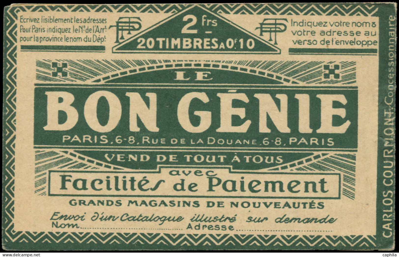 ** FRANCE - Carnets - 170-C1, Série 93, Carnet De 20, Un Exemplaire Adhérence: 10c. Pasteur Vert - Autres & Non Classés