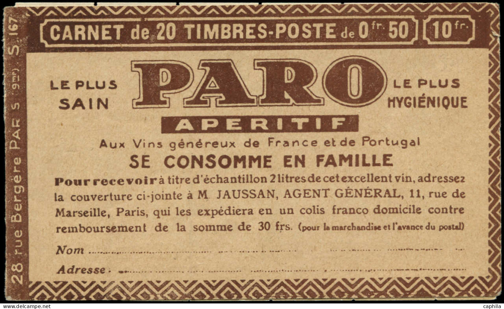 ** FRANCE - Carnets - 199-C49, Série 167, Carnet De 20, Bords Blancs, Un Panneau De 10 Détaché: 50c. Semeuse Rouge - Autres & Non Classés