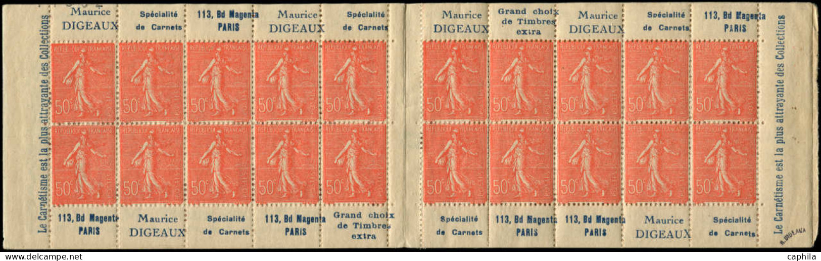 ** FRANCE - Carnets - 199-CP3, Série 167, Maurice Digeaux, Carnet De 20, Gomme Glacée: 50c. Semeuse Rouge - Other & Unclassified