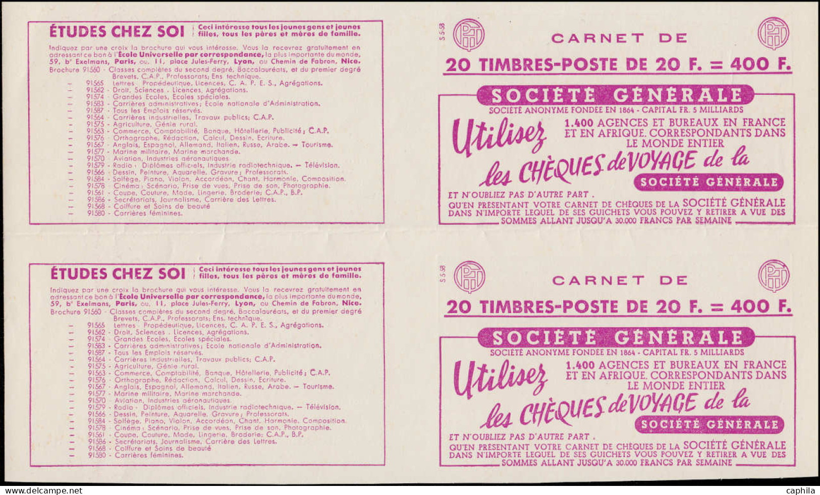 ESS FRANCE - Carnets - 1011B, Collection Exceptionnelle De 20 Couvertures De Carnets En Paires Toutes Se Tenant (S.7.57  - Andere & Zonder Classificatie