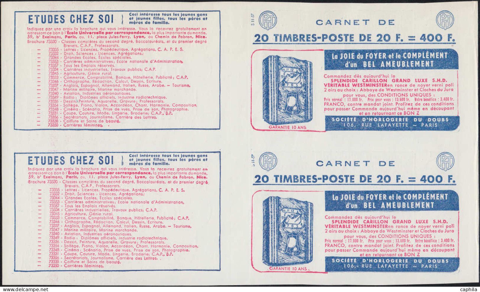 ESS FRANCE - Carnets - 1011B, Collection Exceptionnelle De 20 Couvertures De Carnets En Paires Toutes Se Tenant (S.7.57  - Andere & Zonder Classificatie