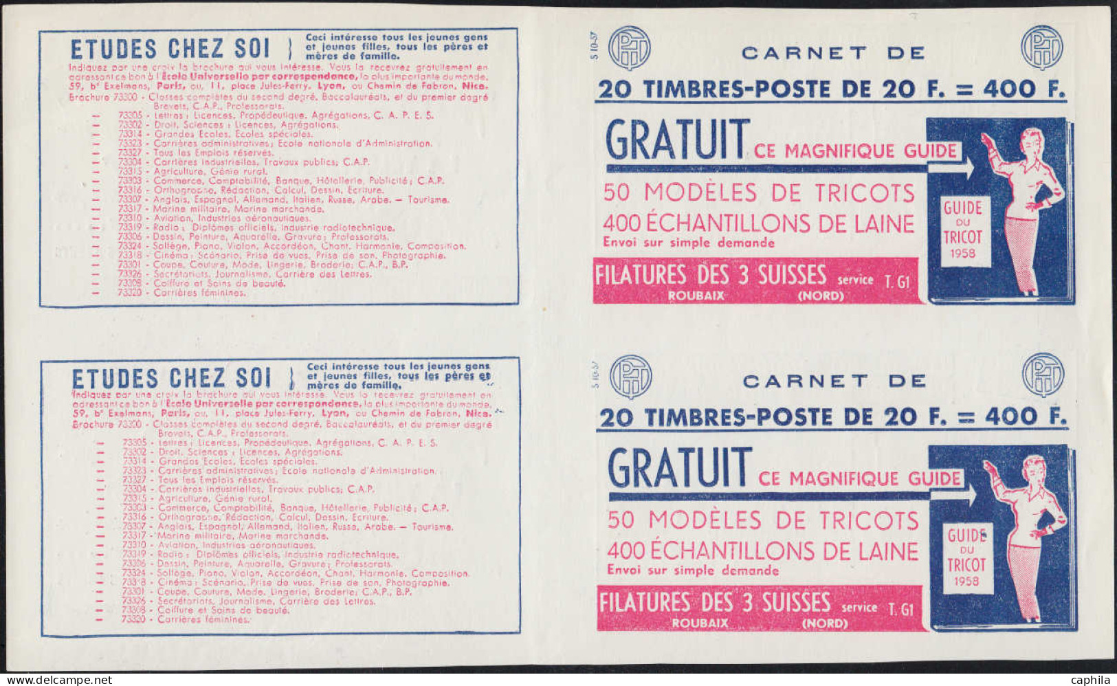 ESS FRANCE - Carnets - 1011B, Collection Exceptionnelle De 20 Couvertures De Carnets En Paires Toutes Se Tenant (S.7.57  - Other & Unclassified