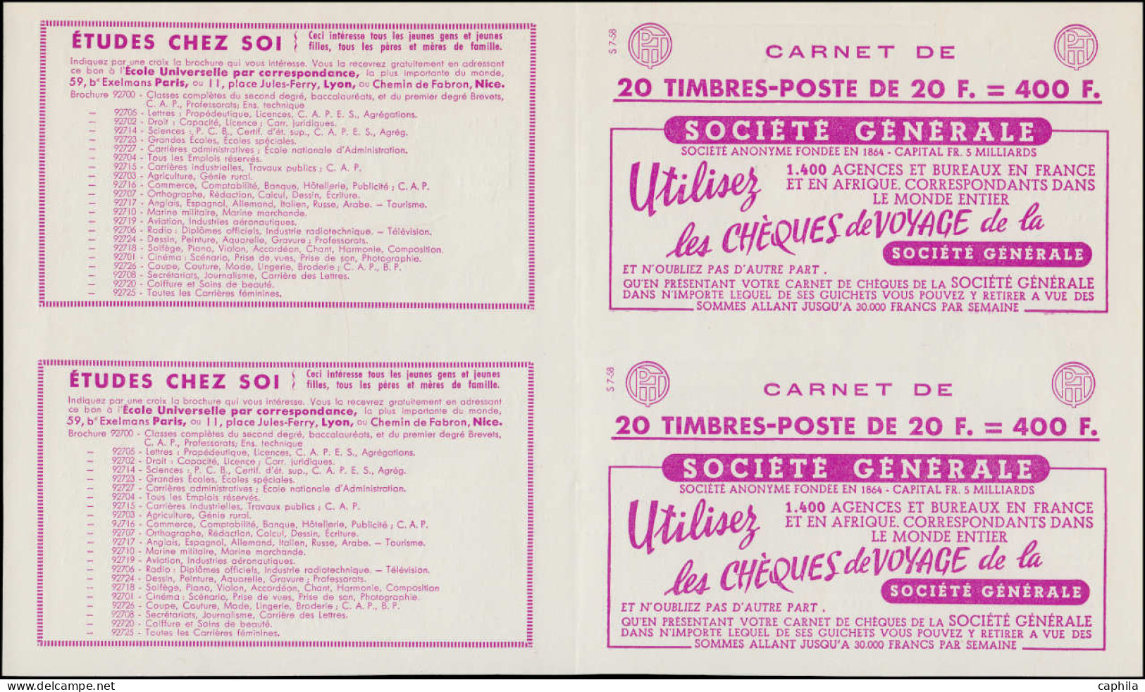 ESS FRANCE - Carnets - 1011B, Collection exceptionnelle de 20 couvertures de carnets en paires toutes se tenant (S.7.57 