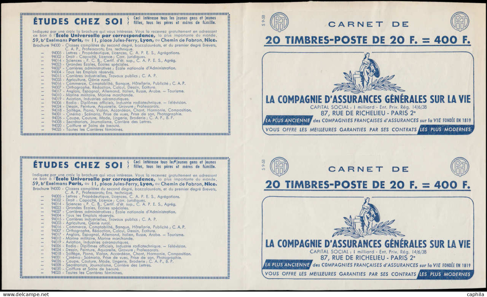 ESS FRANCE - Carnets - 1011B, Collection exceptionnelle de 20 couvertures de carnets en paires toutes se tenant (S.7.57 