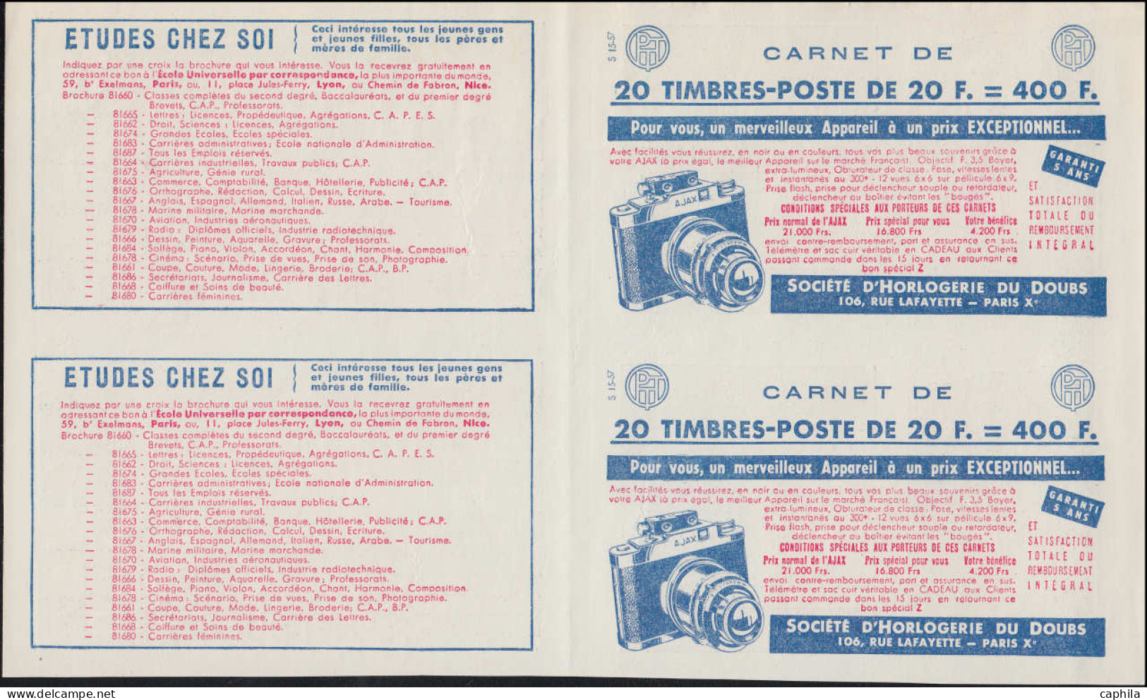 ESS FRANCE - Carnets - 1011B, Collection exceptionnelle de 20 couvertures de carnets en paires toutes se tenant (S.7.57 