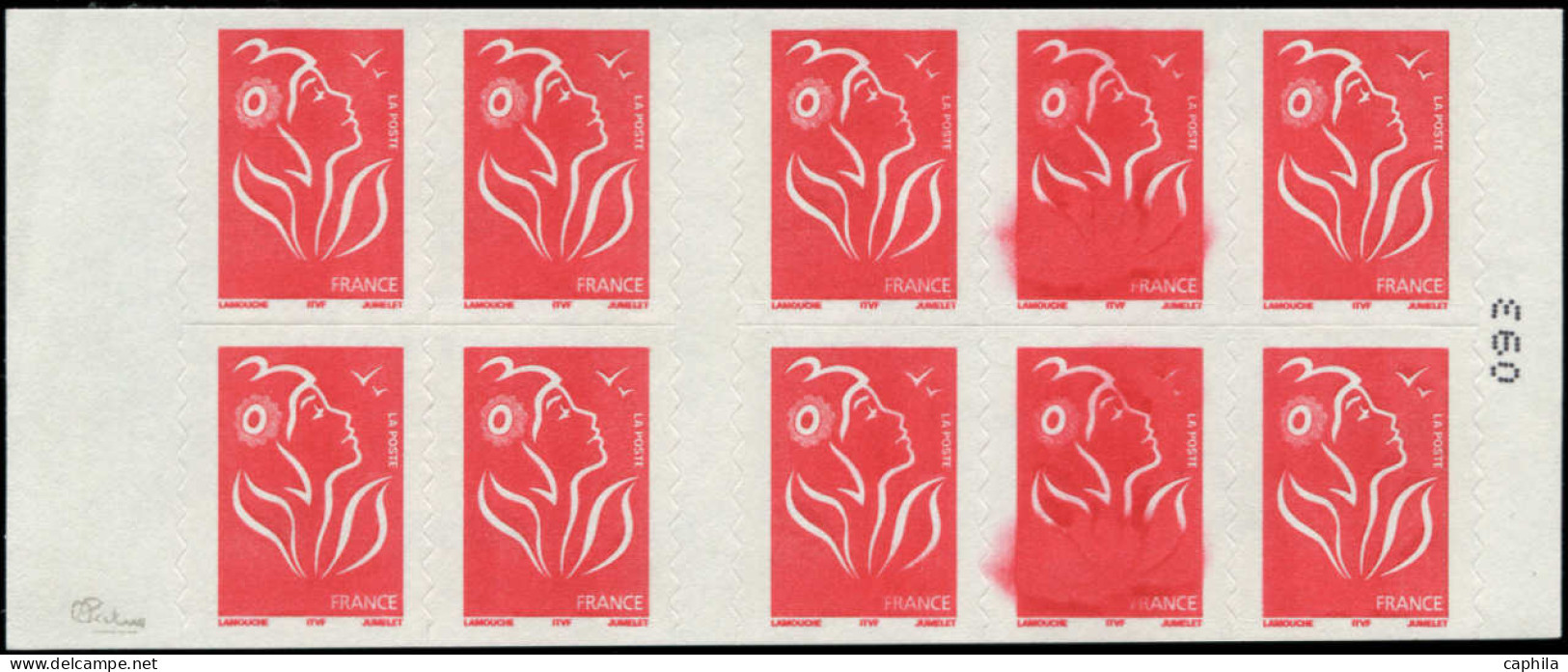 ** FRANCE - Carnets - 3744-C10, Impression Surencré Sur 2 Timbres (taches Rouges), Signé Calves: Lamouche - Autres & Non Classés