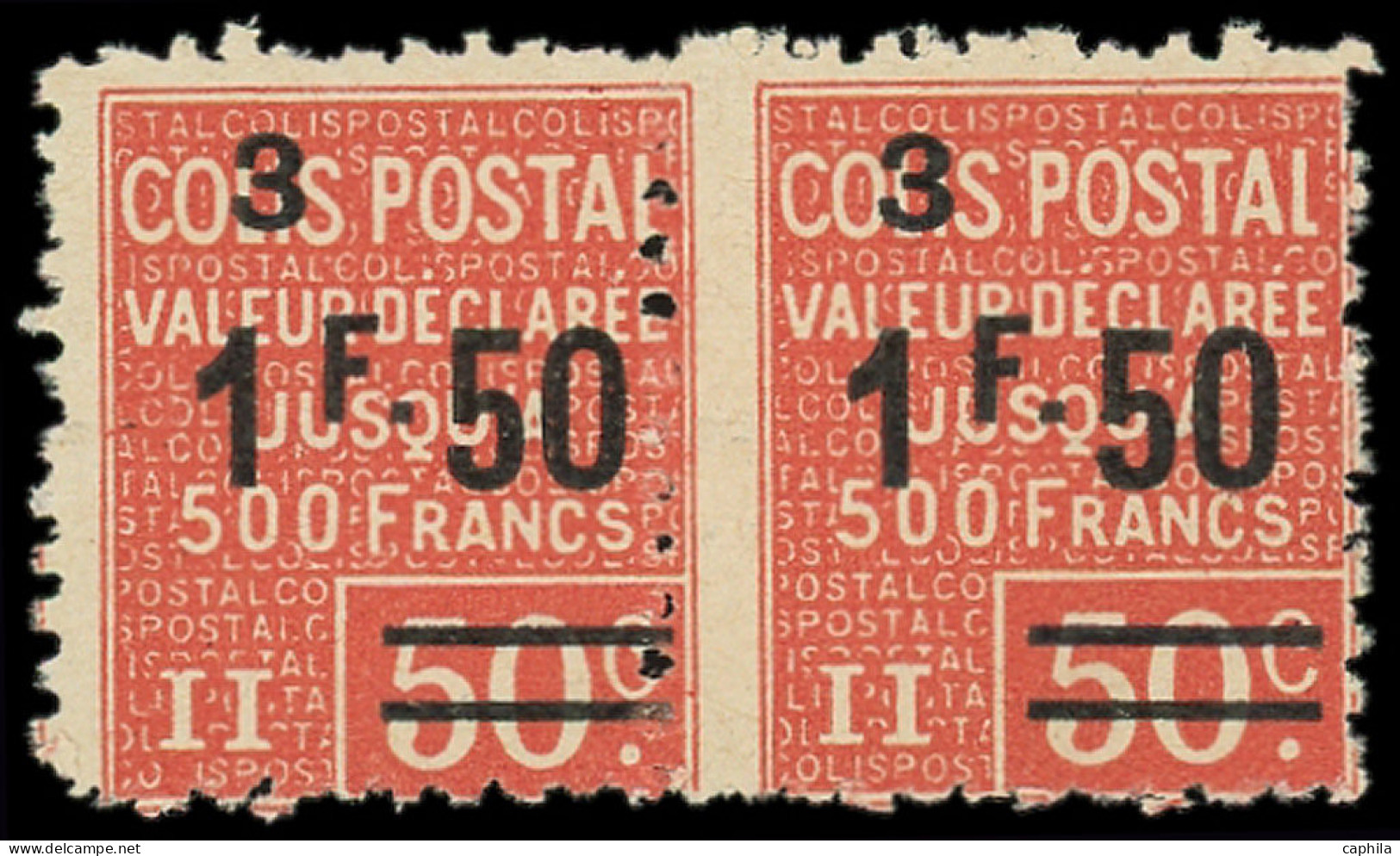 ** FRANCE - Colis Postaux - 62, Paire Horizontale, Piquage à Cheval: 1.50f. Sur 50c. Rouge - Neufs