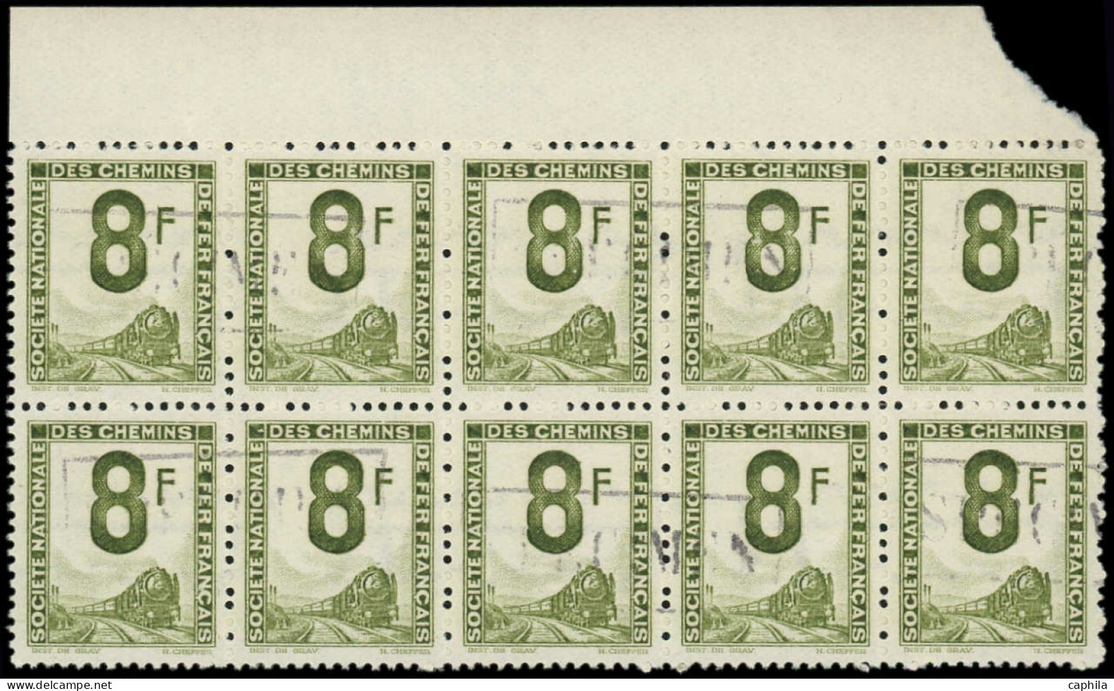 ** FRANCE - Colis Postaux - Petit Colis 8, Bloc De 10, Surchargé "Spécimen": 8f. Vert-olive (Spink) - Mint/Hinged