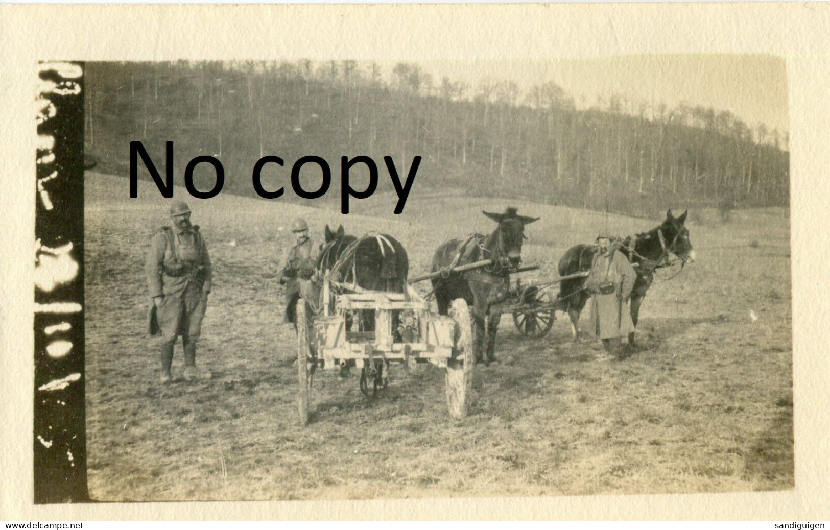 PHOTO FRANCAISE - POILUS AVEC ATTELAGE DE MULETS A LA CLAON PRES DE NEUVILLY EN ARGONNE MEUSE - GUERRE 1914 1918 - Krieg, Militär