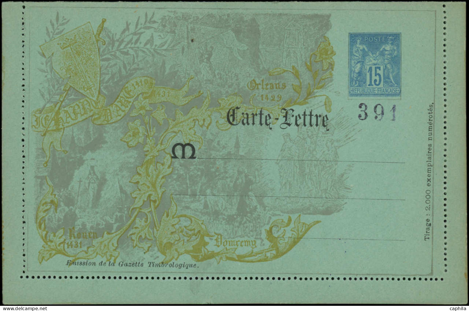 N FRANCE - Entiers Postaux - Storch J 42b, Carte Lettre Tsc 15c. Sage Bleu Numérotée, Carton Bleu (tirage 2000): Fêtes J - Other & Unclassified