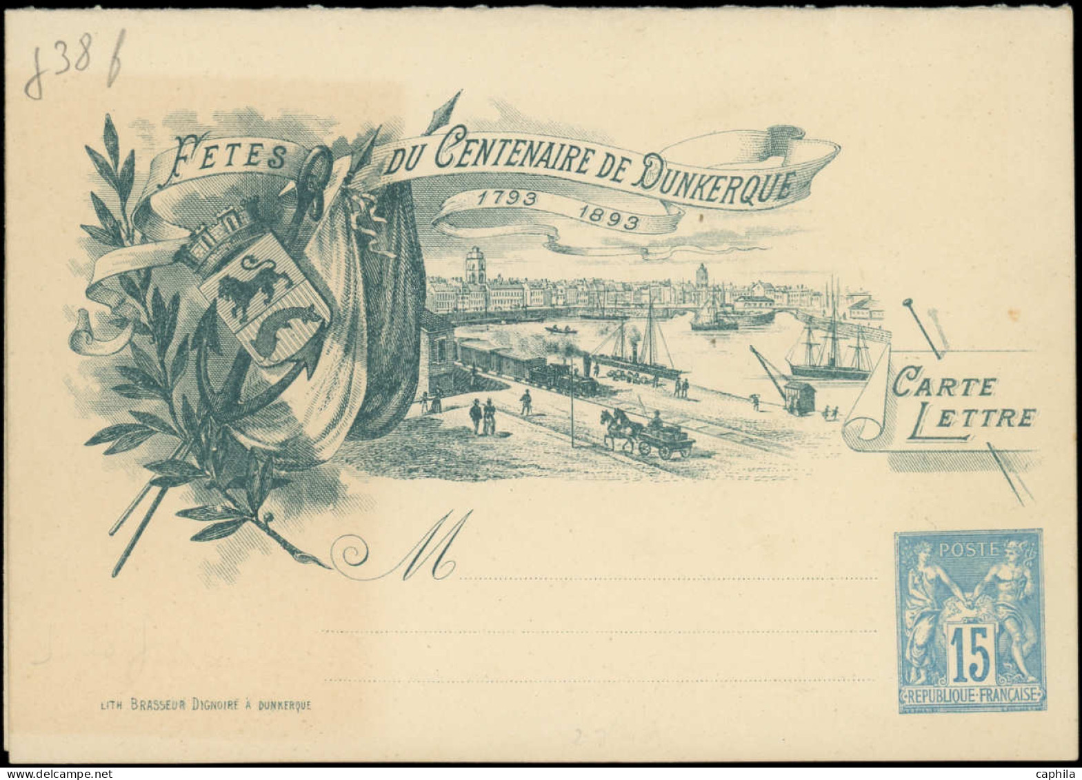 N FRANCE - Entiers Postaux - Storch J 38f, Carte Lettre Tsc 15c. Sage Bleu (timbre En Bas), Tirage 1000: Centenaire De D - Sonstige & Ohne Zuordnung