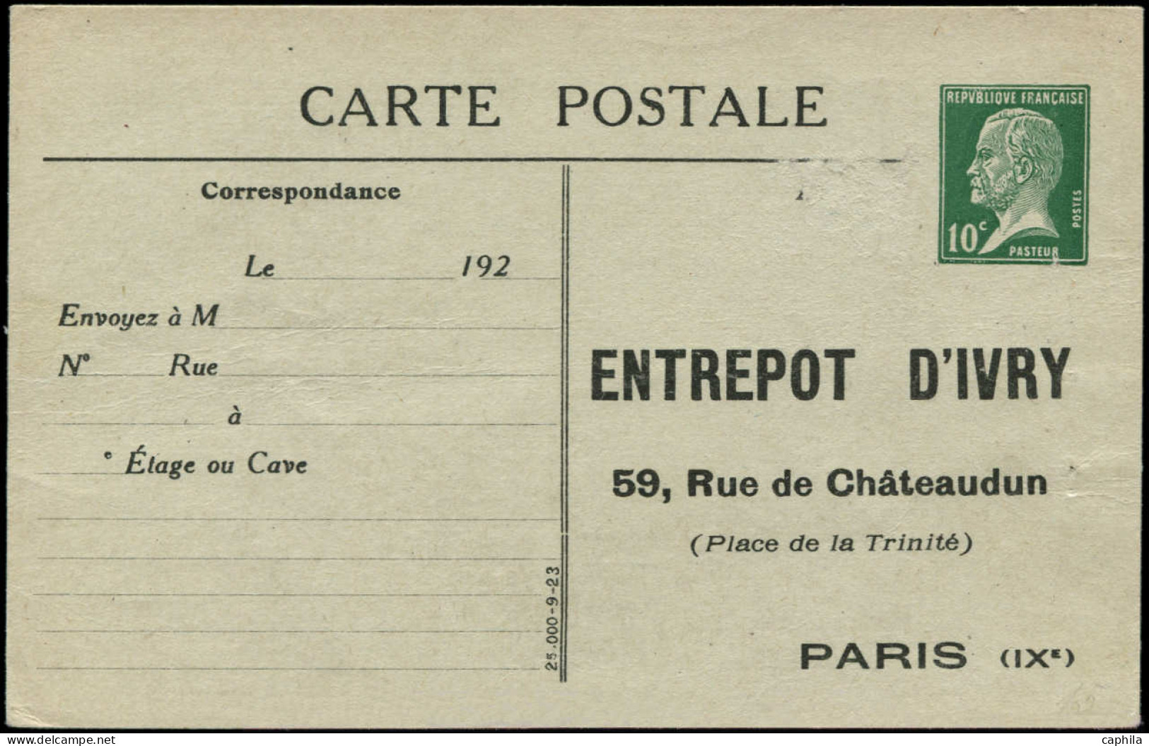N FRANCE - Entiers Postaux - 170 CP1, Entrepôt D'Ivry, Léger Pelurage + Trou D'épingle: 10c. Pasteur - Other & Unclassified
