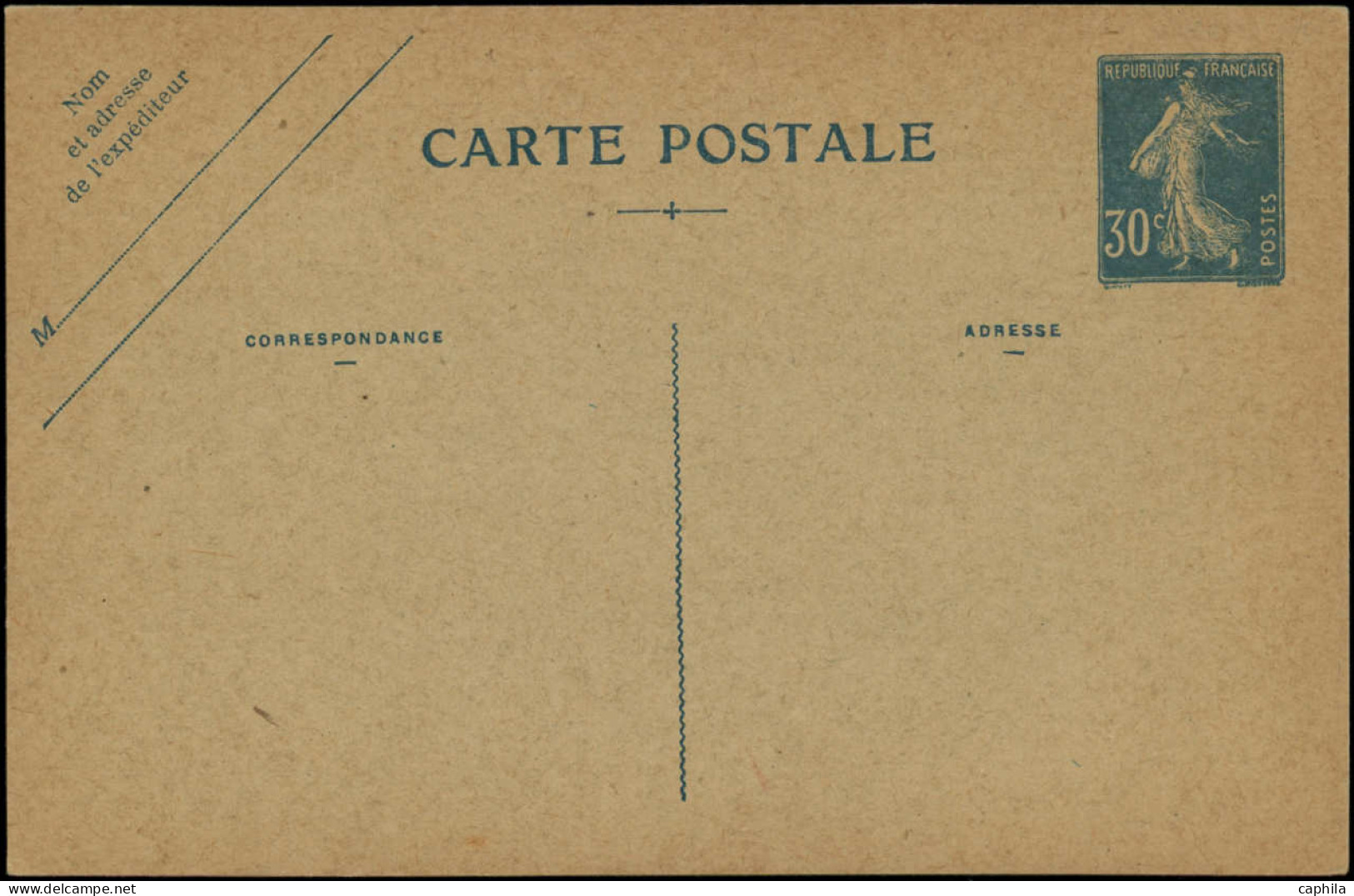 N FRANCE - Entiers Postaux - 192, CP1 (N), Sans Date: 30c. Bleu Semeuse - Other & Unclassified