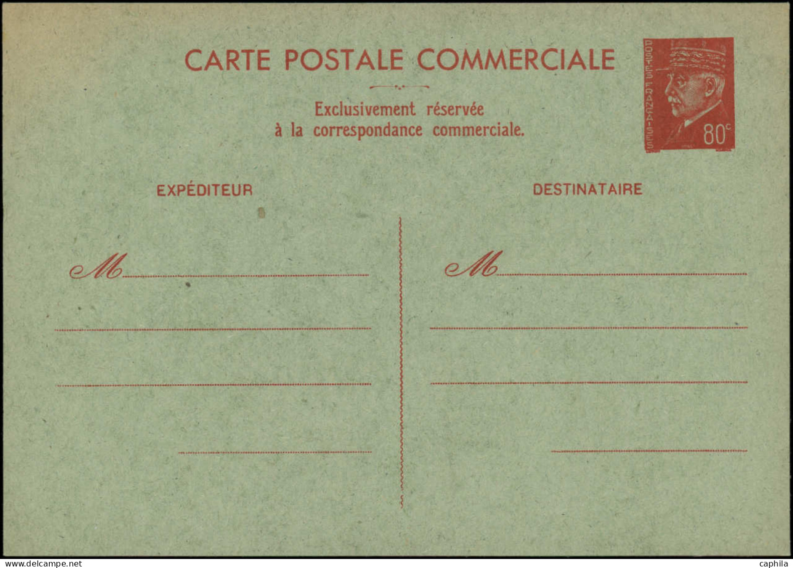 N FRANCE - Entiers Postaux - 512 Cp 4. Commerciale, 80c. Rouge/vert Pétain - Autres & Non Classés