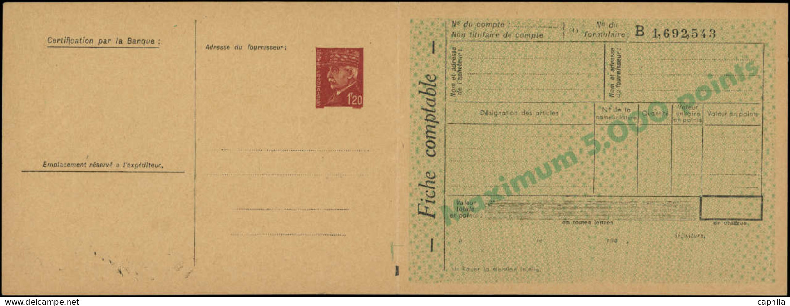 N FRANCE - Entiers Postaux - 515 Cp Service 1.20f. Complète, "5000 Points Textile" Storch Pétain D 9 B - Autres & Non Classés