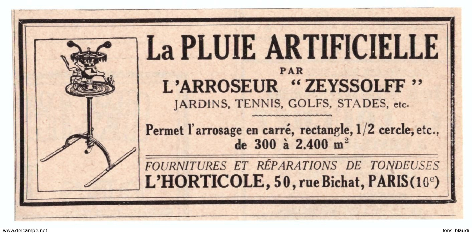 1932 - Publicité - Arroseurs Zeyssolff Au 50 Rue Bichat à Paris 10ème - Werbung