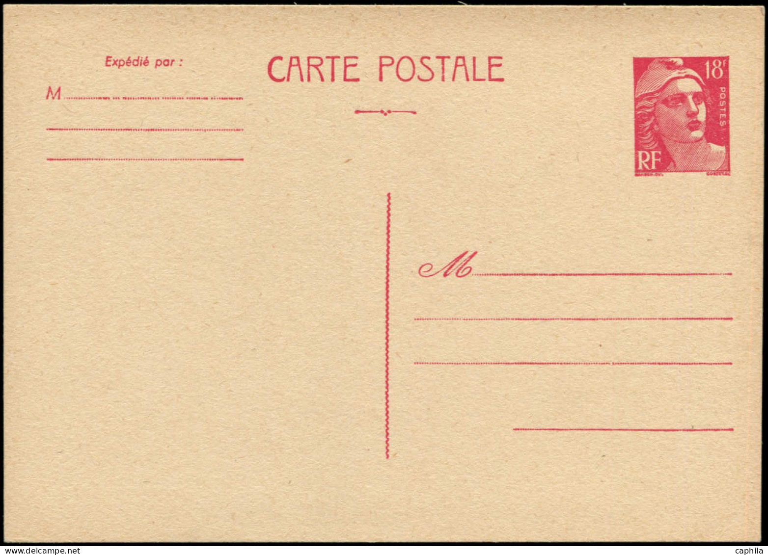 N FRANCE - Entiers Postaux - 887 CP1, 140x100mm: 18f. Gandon Rose Carminé - Sonstige & Ohne Zuordnung