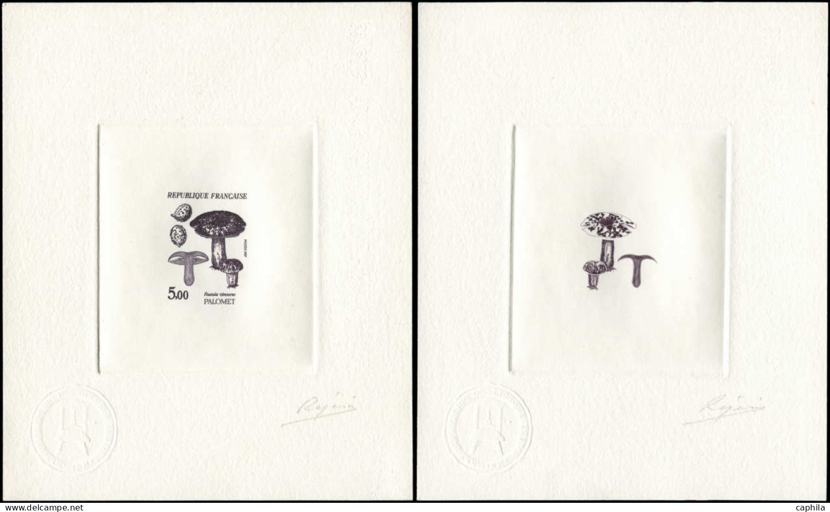 EPA FRANCE - Epreuves D'Artiste - 2491, 2 épreuves D'artiste En Violet-noir (1 Négatif), Signées: Champignon Russula - Künstlerentwürfe