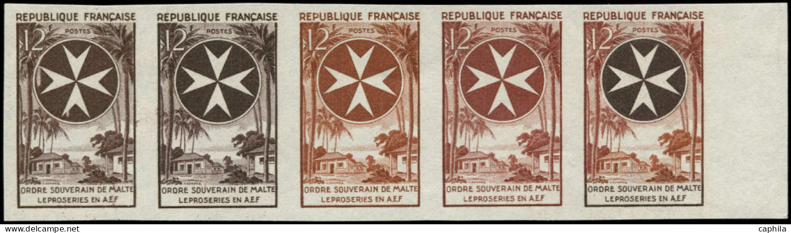 ** FRANCE - Essais De Couleurs - 1062, Bande De 5 Essais De Couleurs Différents Dont Polychrome: 12f. Oeuvres De Malte ( - Other & Unclassified