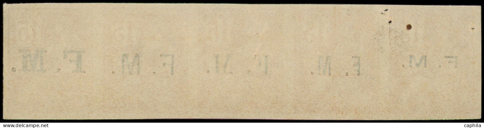 (*) FRANCE - Franchise - 1c, Bande De 5 Essais De Surcharge Dont Type Adopté, Non Dentelé (1ex Trou D'épingle): 15c. Mou - Military Postage Stamps