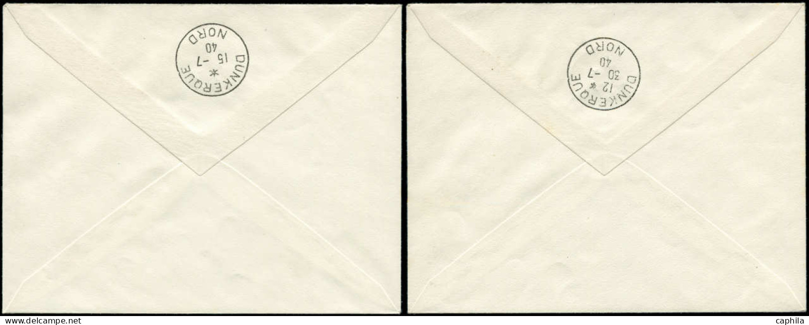 LET FRANCE - Guerre - 3/4, 2 Paires Verticales, Sur 2 Enveloppes "29/7 Et 14/7/40 Ghyvelde": 50c. Paix Et Mercure, Signé - Kriegsmarken