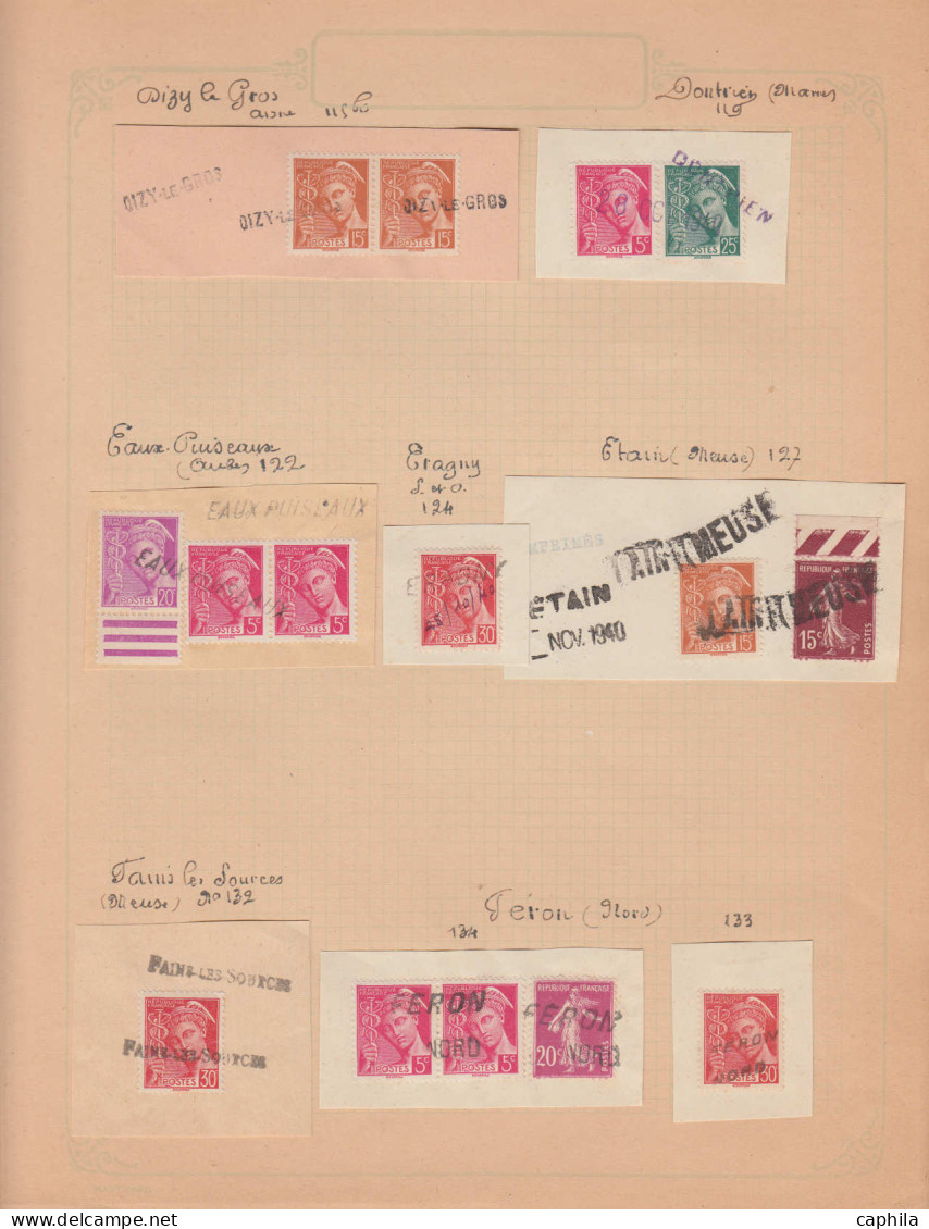 O FRANCE - Guerre - Oblitérations De Fortune 1940, Collection De 85 Pièces Civiles (1 Lettre), Sur Fragments, Classées P - Guerre (timbres De)