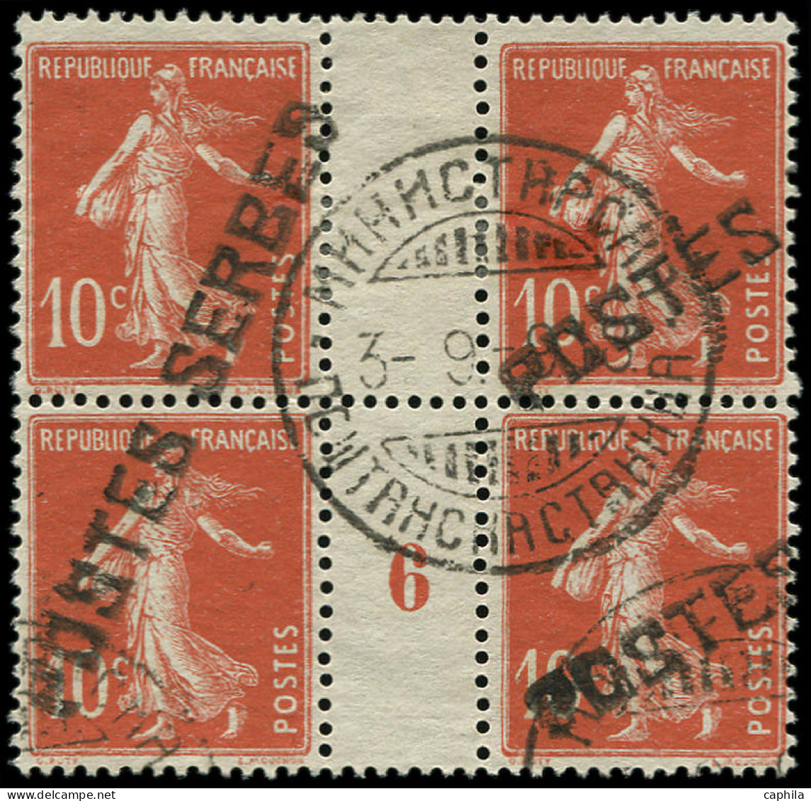 O FRANCE - Postes Serbes - 5, Bloc De 4, Millésime "6", Signé: 10c. Semeuse Rouge - War Stamps