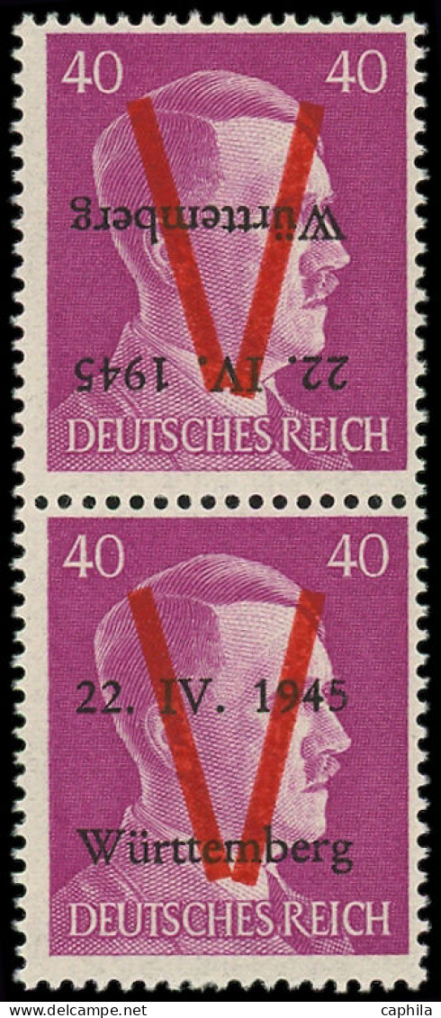 ** FRANCE - Libération (N° Et Cote Mayer) - Wurtemberg 10, Paire Verticale Dont 1 Ex Surcharge Noire Renversée: 40pf. Li - Liberation