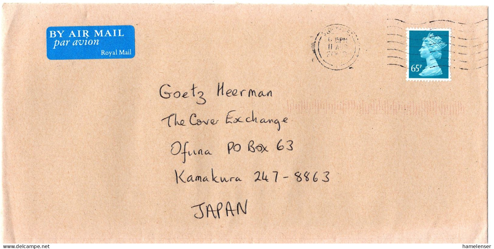 L78939 - Grossbritannien - 2000 - 65p Machin EF A LpBf STOCKPORT -> Japan - Covers & Documents