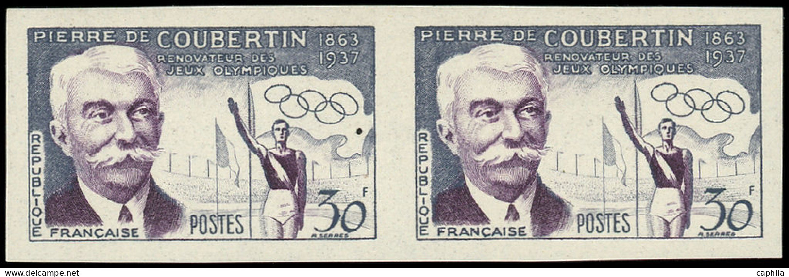 ** FRANCE - Non Dentelés - 1088a, Paire Horizontale: 30f. Coubertin, Jeux Olympiques De Melbourne 56 - Unclassified