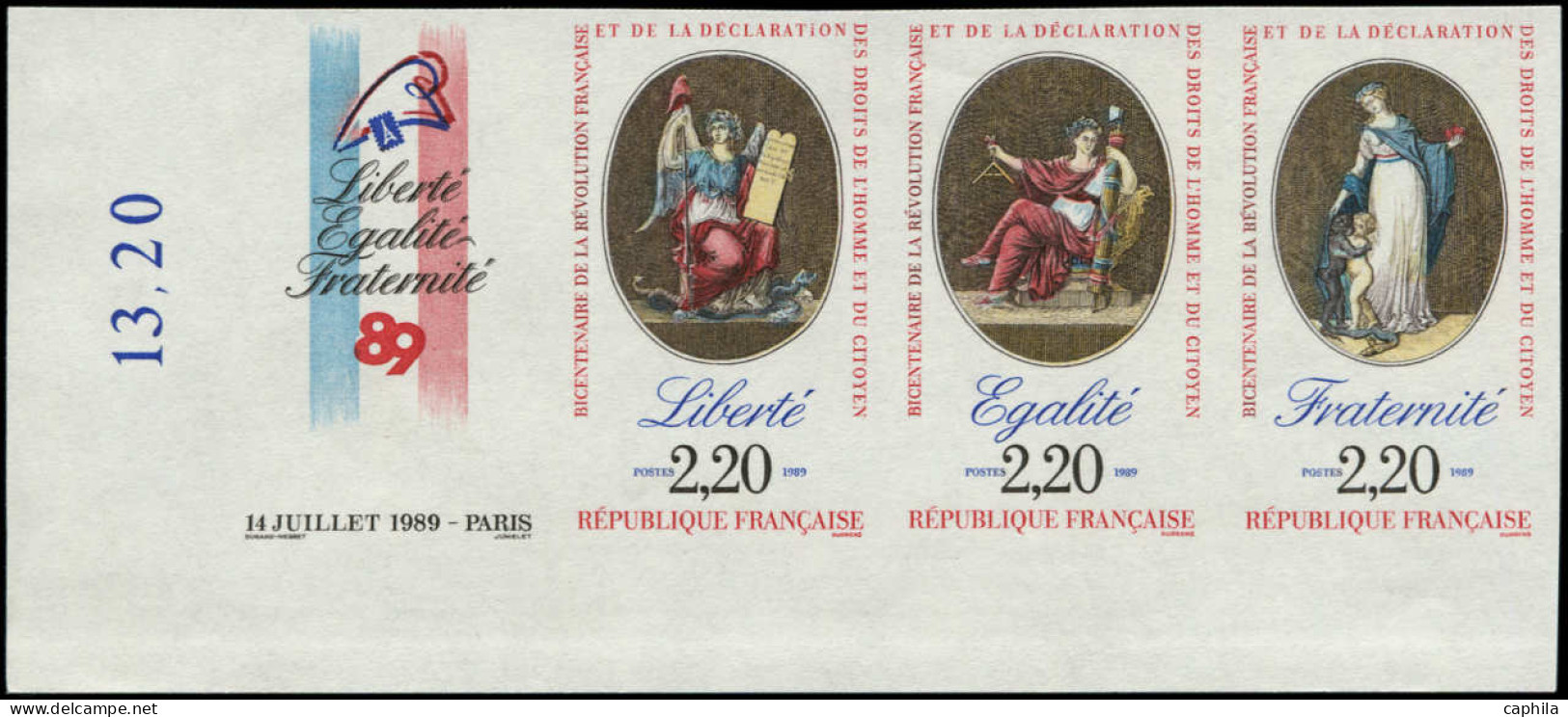 ** FRANCE - Non Dentelés - 2576a, Tryptique Avec Vignette, Cdf: Bicentenaire De La Révolution - Non Classés