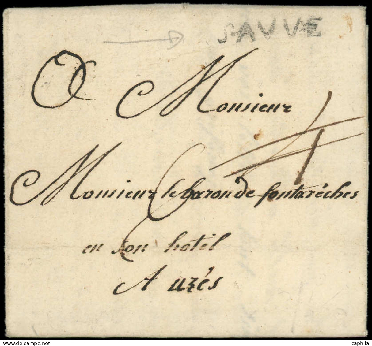 LET FRANCE - Oblitérations - MP Manuscrite "Deb. De Nismes", Lettre De Sauve De 1784 - Autres & Non Classés