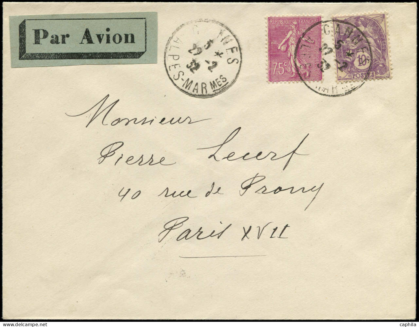 LET FRANCE - 1° Vols - 22/02/32, Cannes/Paris, Enveloppe (Saul 7b) - First Flight Covers