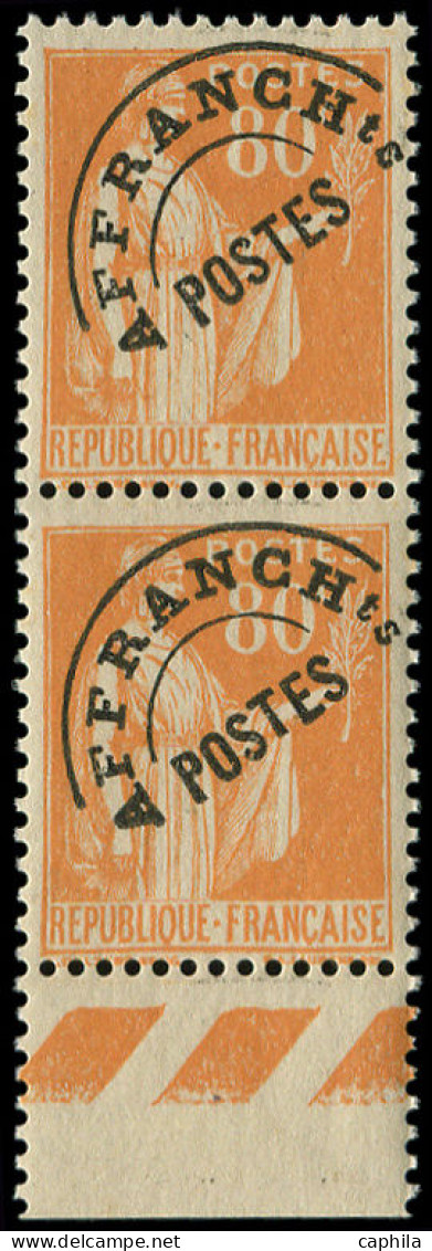 ** FRANCE - Préoblitérés - 75a, Tenant à Normal, Un Exemplaire "t" Surélevé: 80c. Paix Orange - 1893-1947