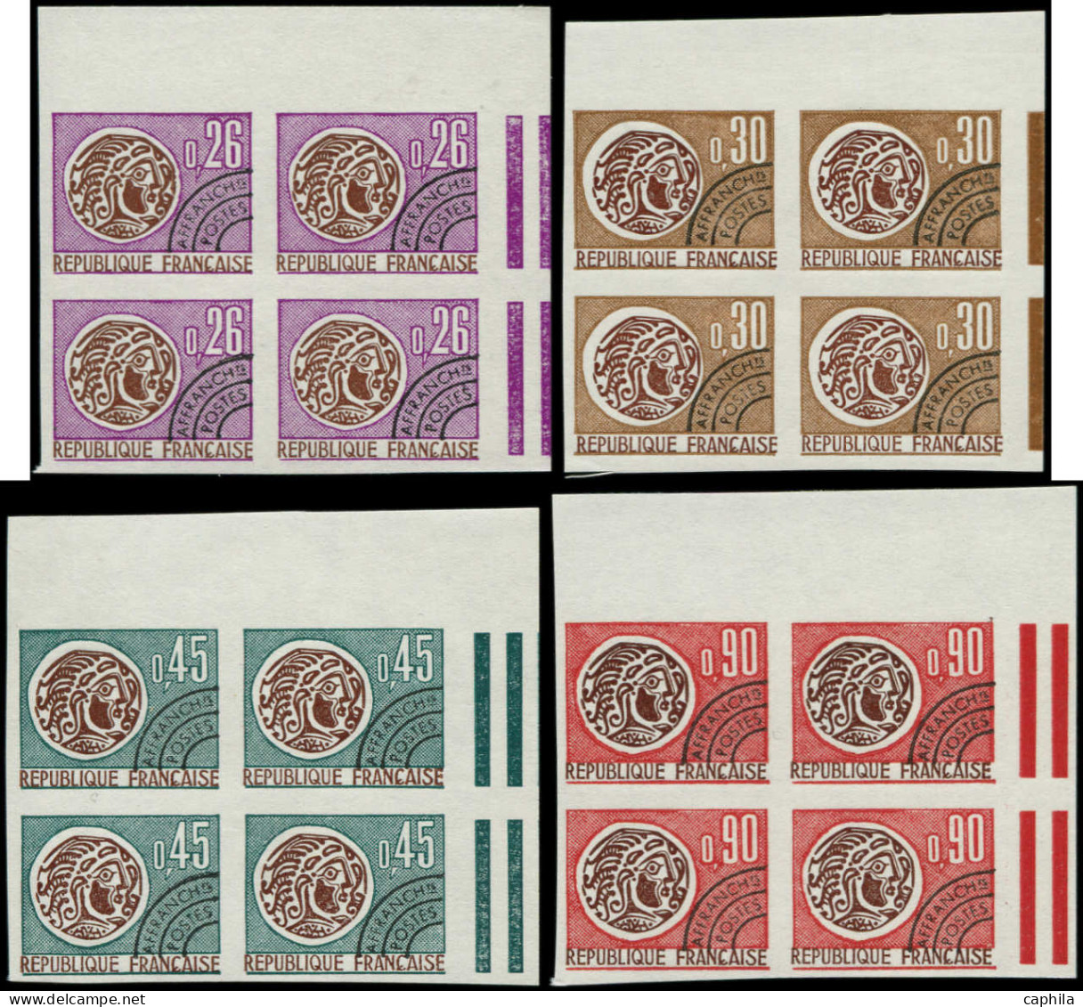 ** FRANCE - Préoblitérés - 130/33, 4 Blocs De 4, Cdf Non Dentelés - 1964-1988