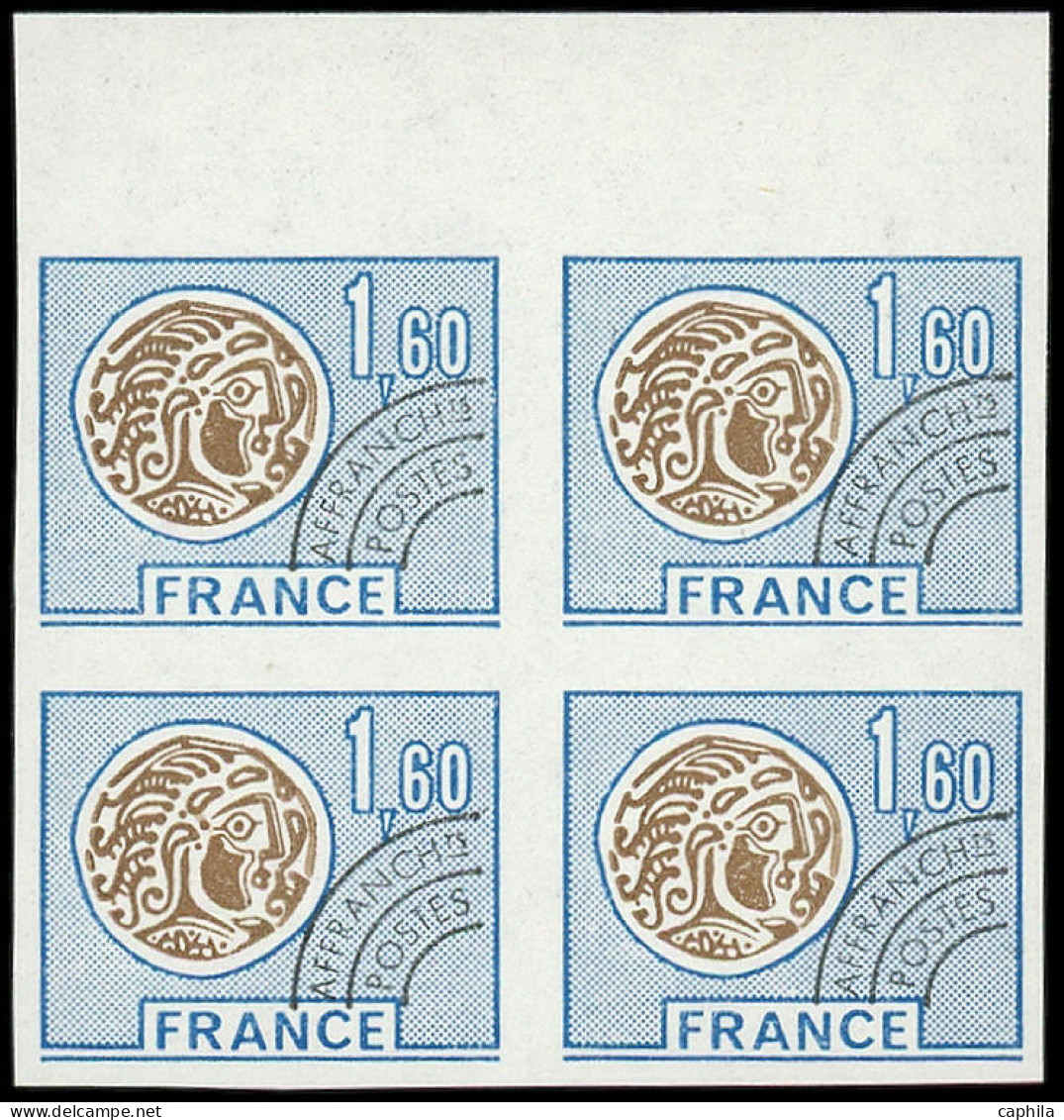 ** FRANCE - Préoblitérés - 144, Couleur Non émise (bistre Et Brun), Bloc De 4 Non Dentelé: 1.60f. Monnaie Gauloise - 1964-1988