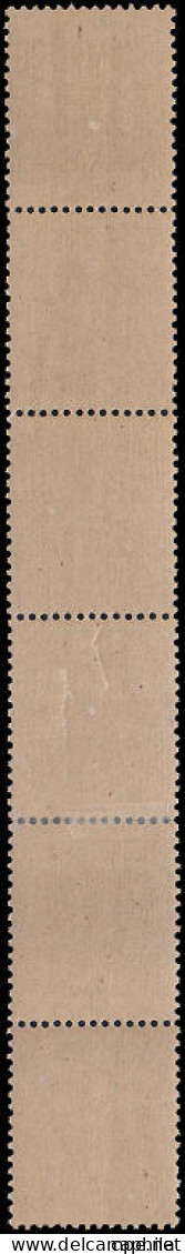 * FRANCE - Roulettes - 3, Bande De 6 Verticale (charnière De Consolidation Sur 2 Ex): 15c. Semeuse Lignée Vert - Coil Stamps