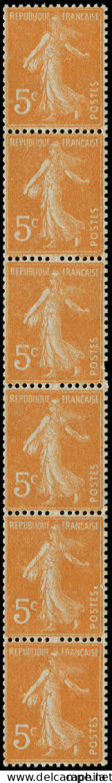 ** FRANCE - Roulettes - 5, Bande De 6 Verticale: 5c. Semeuse Orange - Coil Stamps