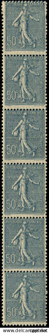 ** FRANCE - Roulettes - 7, Bande De 6 (exemplaire Du Haut * De Raccord): 50c. Semeuse Lignée Bleu - Coil Stamps