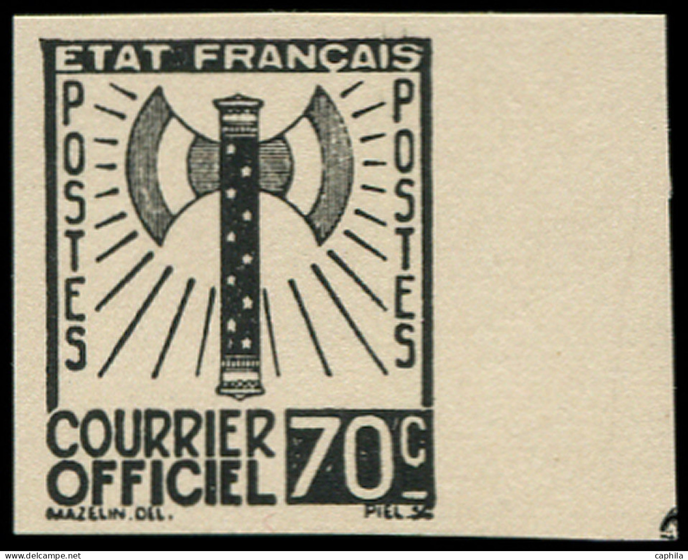 (*) FRANCE - Service - 5, Non Dentelé En Noir Sur Papier Carton, Signé Calves: 70c. Noir - Mint/Hinged