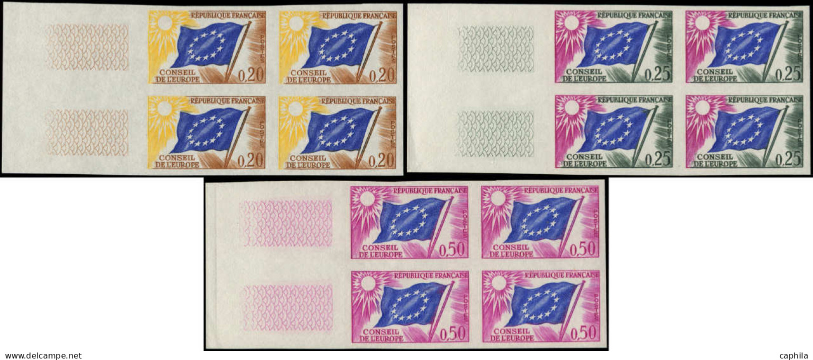 ** FRANCE - Service - 27/28 + 32, 3 Blocs De 4 Non Dentelés, Bord De Feuille (Spink) - Mint/Hinged