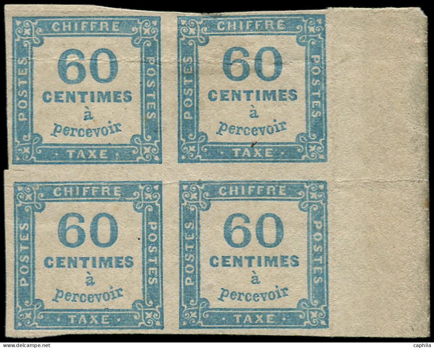 ** FRANCE - Taxe - 9, Bloc De 4, Bdf, 2 Exemplaires * Dont 1 Avec Clair, Plis: 60c. Bleu - 1859-1959 Mint/hinged