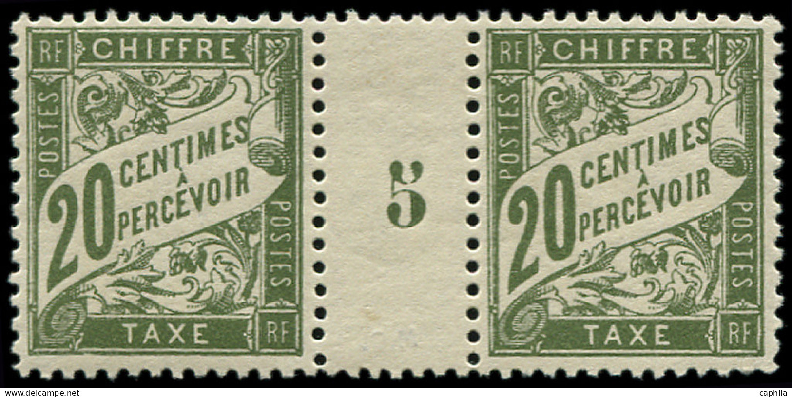 ** FRANCE - Taxe - 31, Paire Millésime "5" (* Sur Millésime): 20c. Vert - 1859-1959.. Ungebraucht