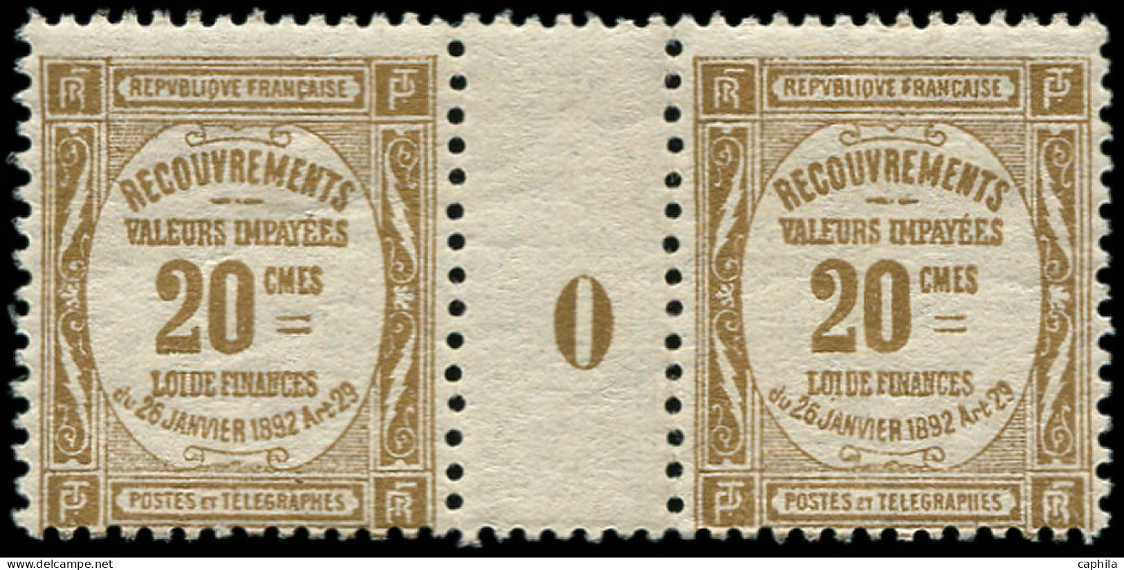 ** FRANCE - Taxe - 45, Paire Millésime "0": 20c. Bistre - 1859-1959 Mint/hinged