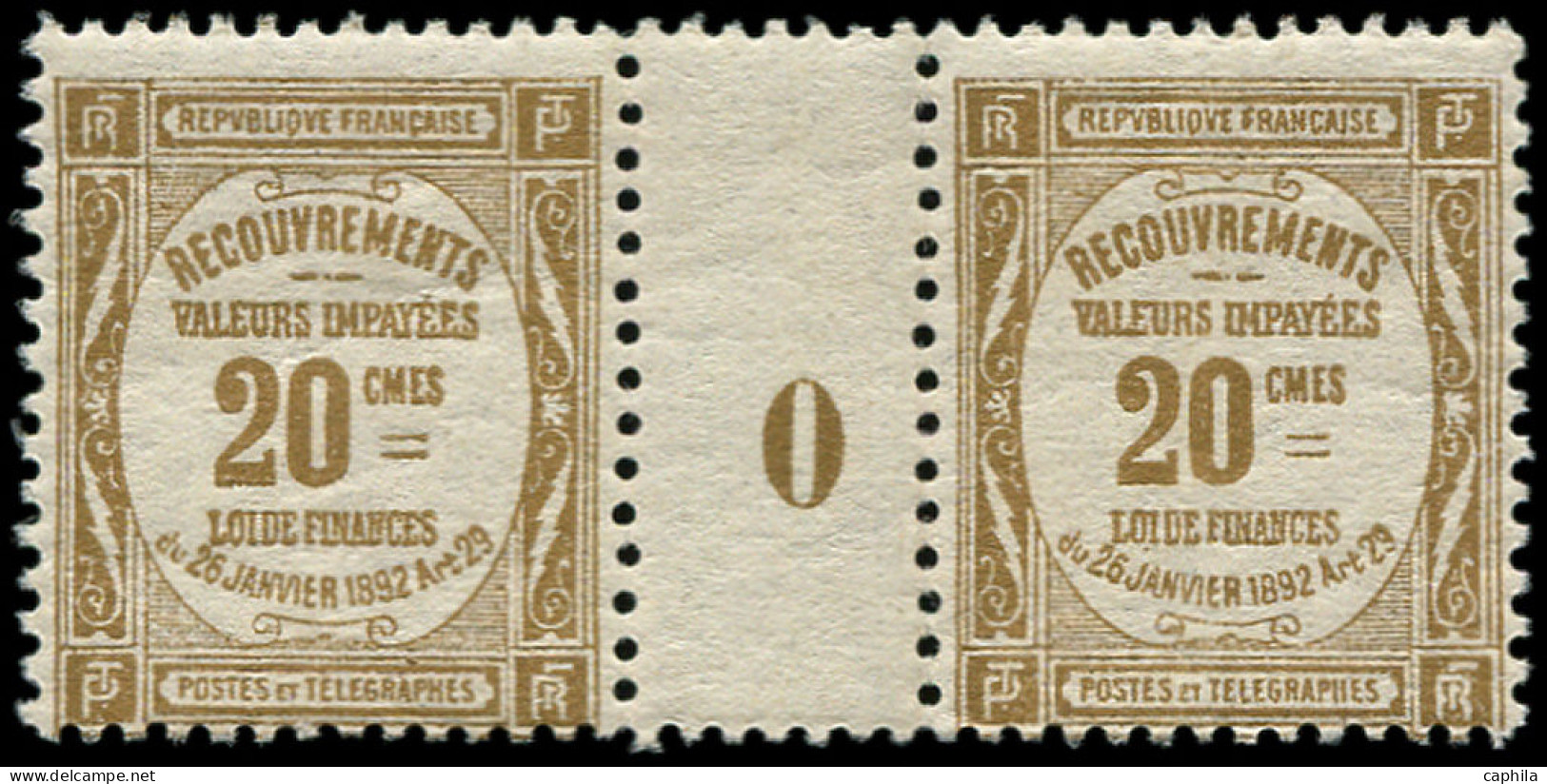 ** FRANCE - Taxe - 45, Paire Millésime "0": 20c. Bistre - 1859-1959 Neufs