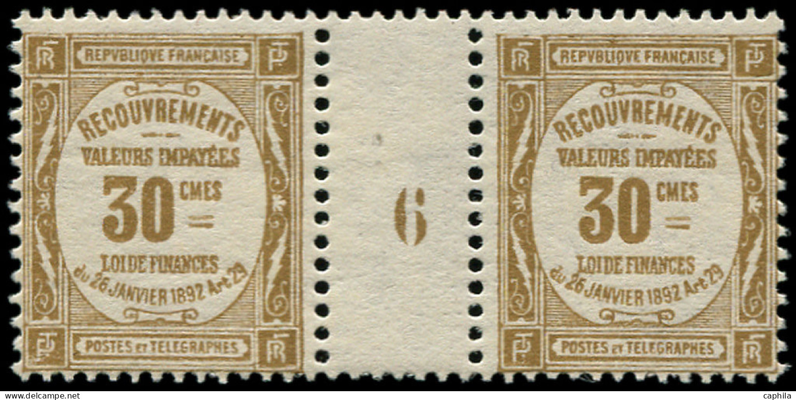 ** FRANCE - Taxe - 46, Paire Millésime "6": 30c. Bistre - 1859-1959 Mint/hinged