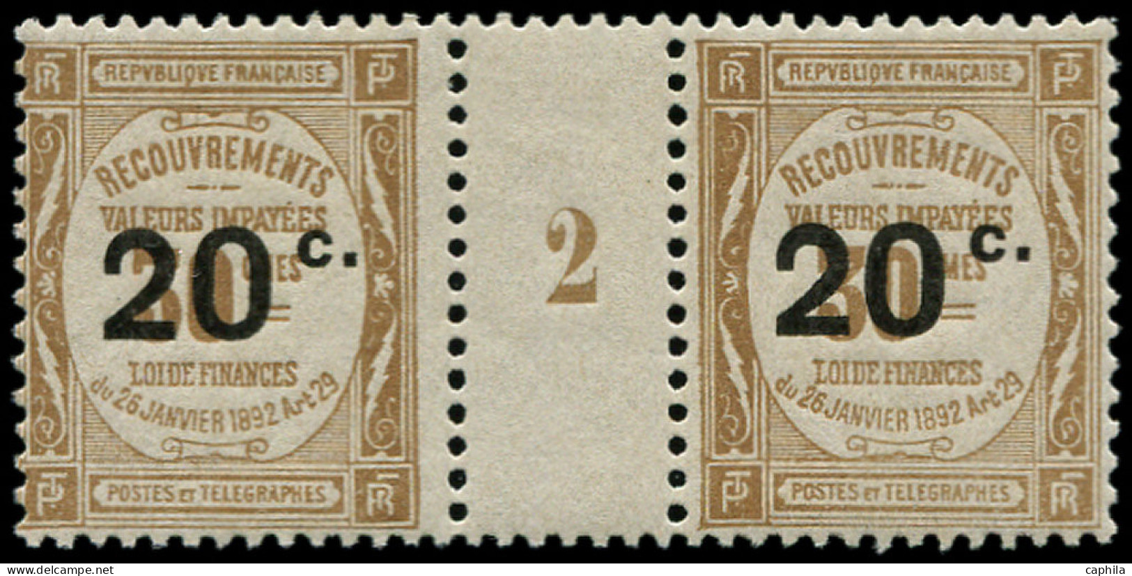 ** FRANCE - Taxe - 49, Paire Millésime "2": 20c. S. 30c. Bistre - 1859-1959.. Ungebraucht