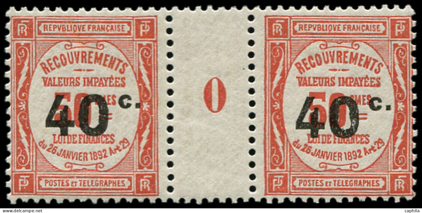 ** FRANCE - Taxe - 50, Paire Millésime "0": 40c. S. 50c. Rouge - 1859-1959.. Ungebraucht