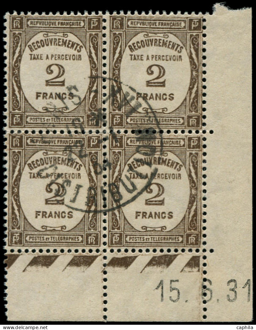 O FRANCE - Taxe - 62, Bloc De 4 Coin Daté 15/6/31: 2f. Sépia  (Spink) - 1859-1959 Used
